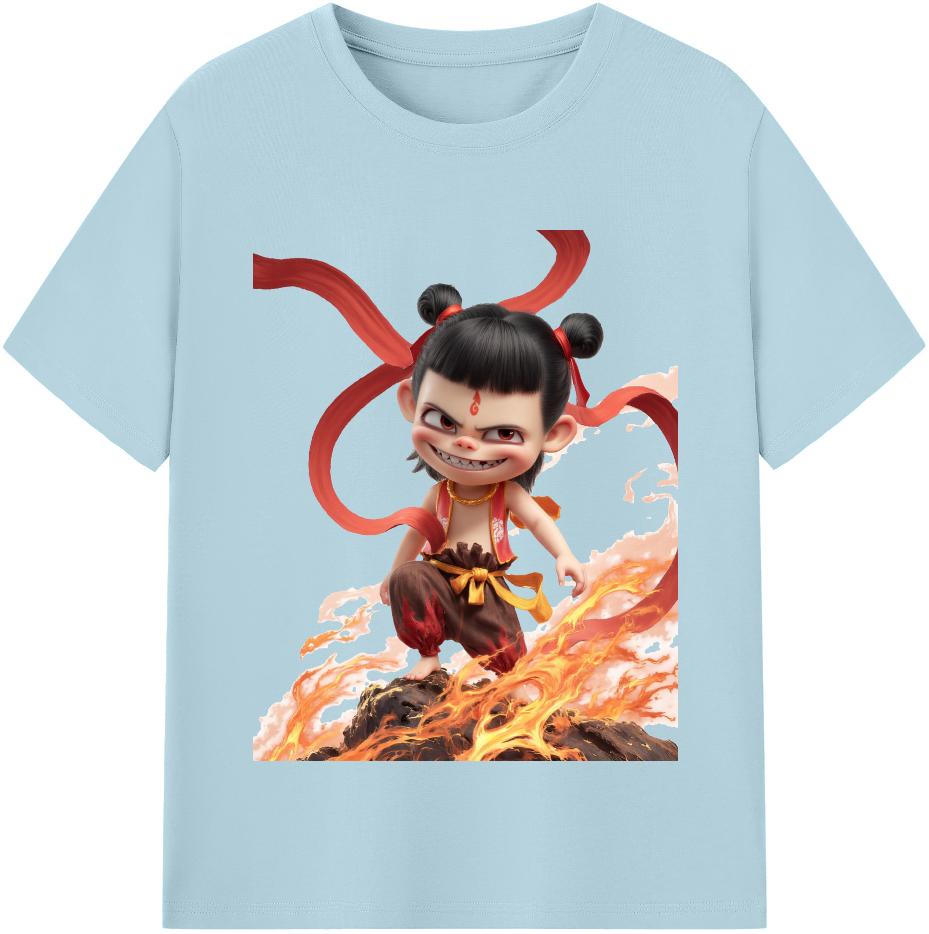 （画像用） Ne Zha 2 ナタ 魔童の大暴れ 綿100％半袖Tシャツ（フロントプリント）